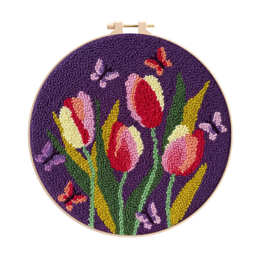 Butterflies And Tulips Punch Needle Kit - Unique Hoop Art | Nice Handm ...