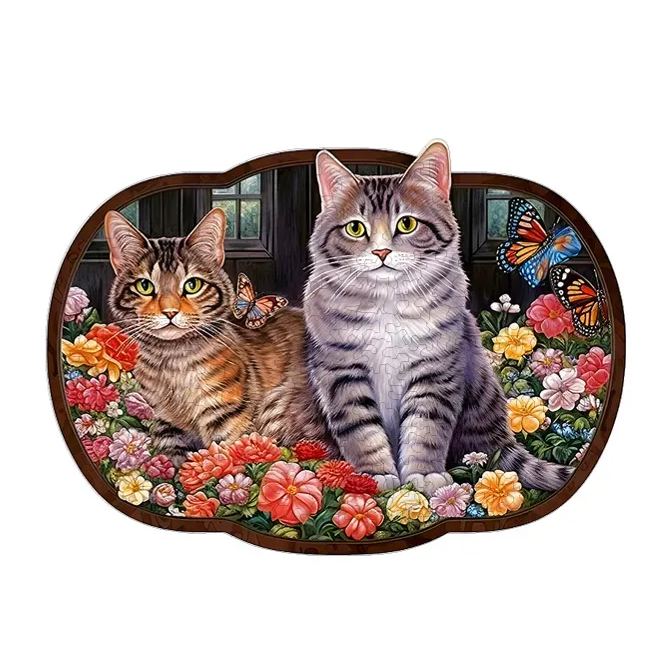 Flowers Cat - Wooden Jigsaw Puzzles - image 1