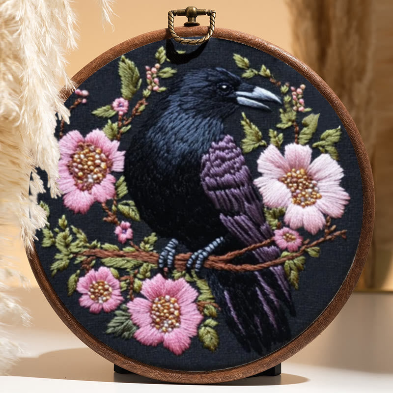 Rubbyoo Embroidery Kit - Gothic Raven With Pink Flowers | Handmake Needle Crafts  - image 5