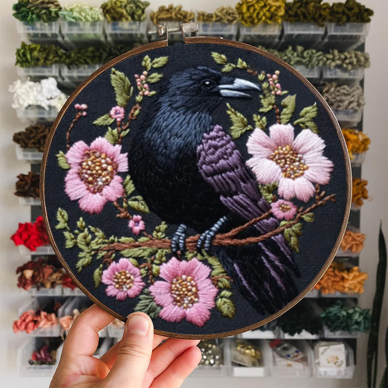 Rubbyoo Embroidery Kit - Gothic Raven With Pink Flowers | Handmake Needle Crafts  - image 7
