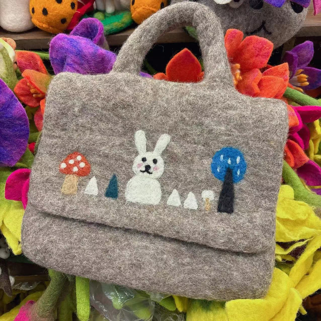  Needle Felted Bag - Cute Design Crafts | Fashion Dual-purpose Bag - Handbag-Gray rabbit - image 3