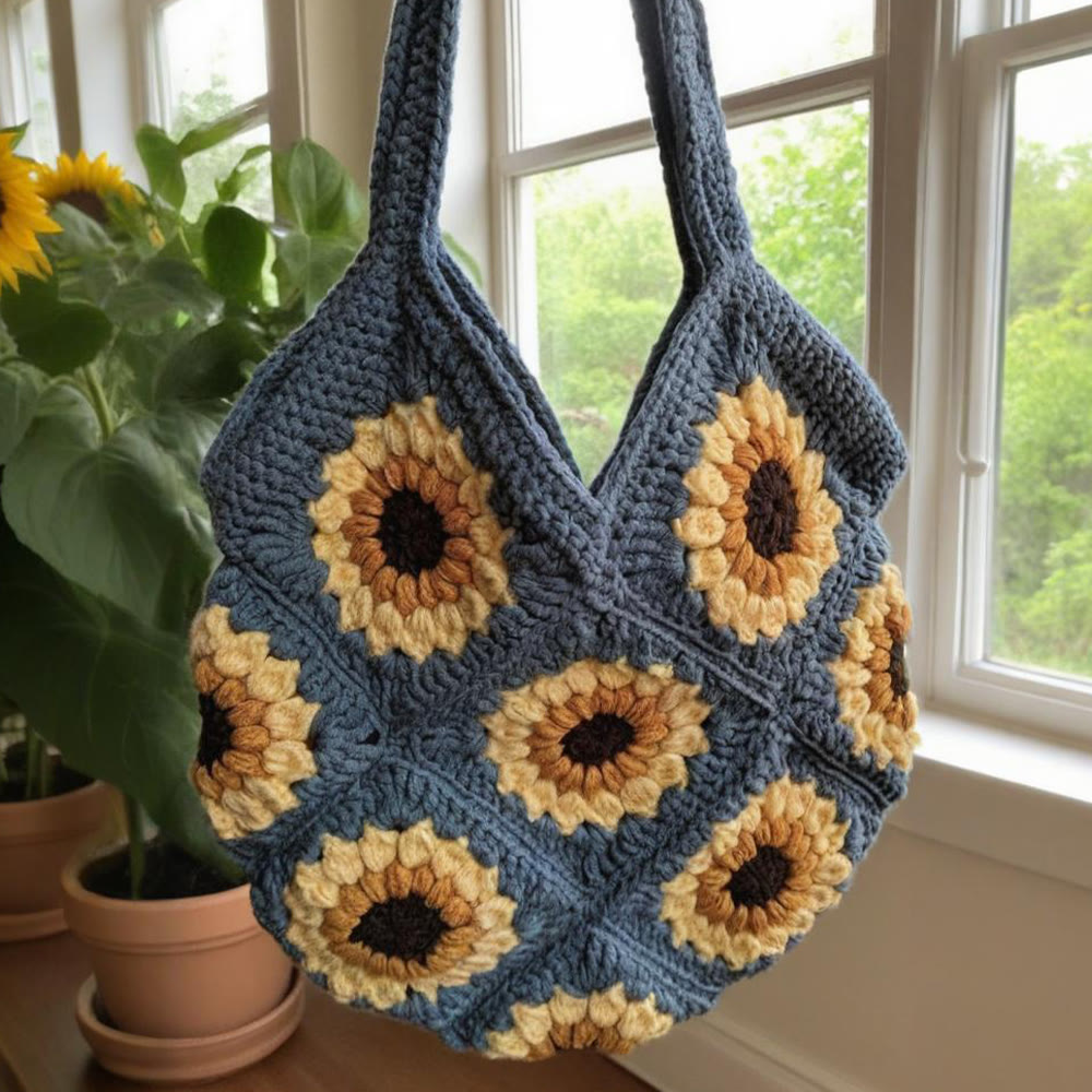 Diy Handmade Sunflower Bag Crochet Kit - Shoulder Bag Handicraft | Gifts For Mom - C - image 1