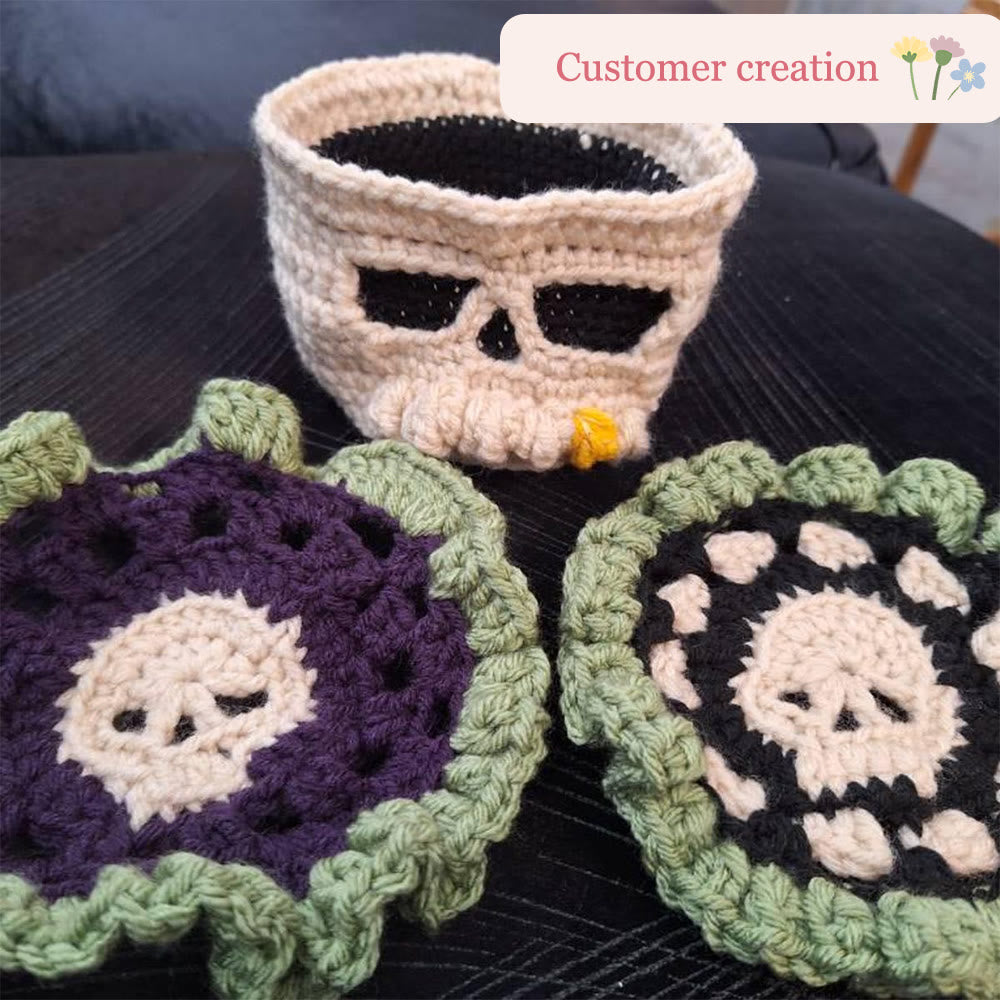 Diy Handmade Skull Coaster Crochet Kit - Easy Needle Work | Creative Home Decoration  - image 8