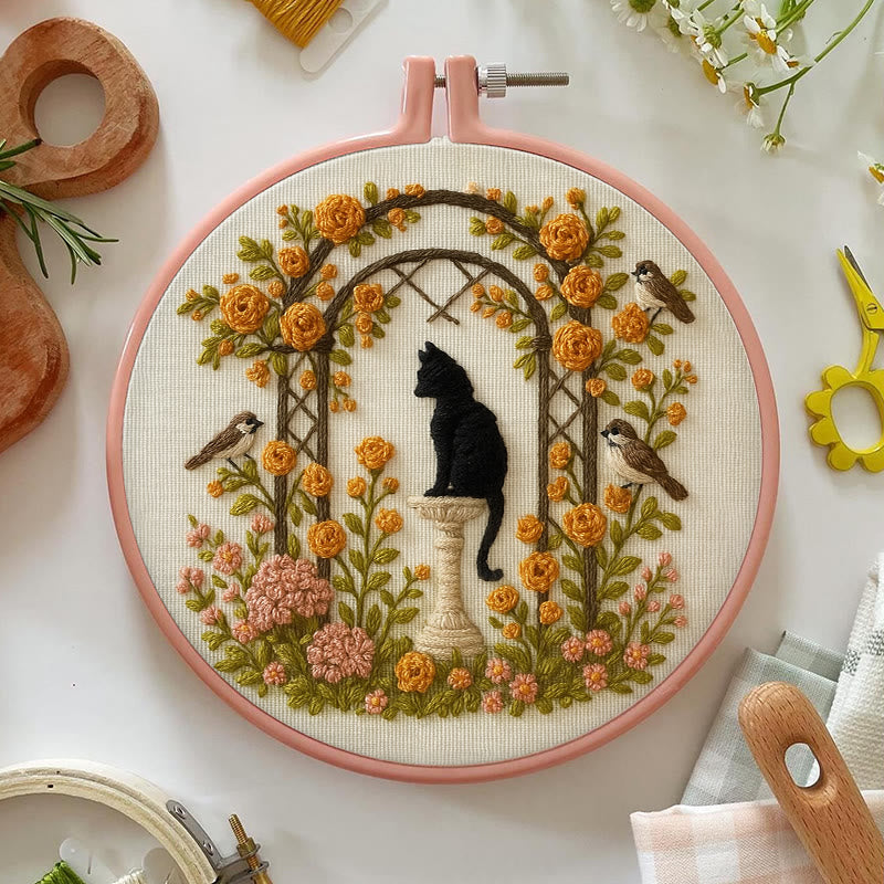 Rubbyoo Embroidery Kit - Cat With Blooming Flowers | Handicraft For Wedding Gifts | Perfect As Room Decor - Embroidery Kit Plus An Extra Frame - image 4