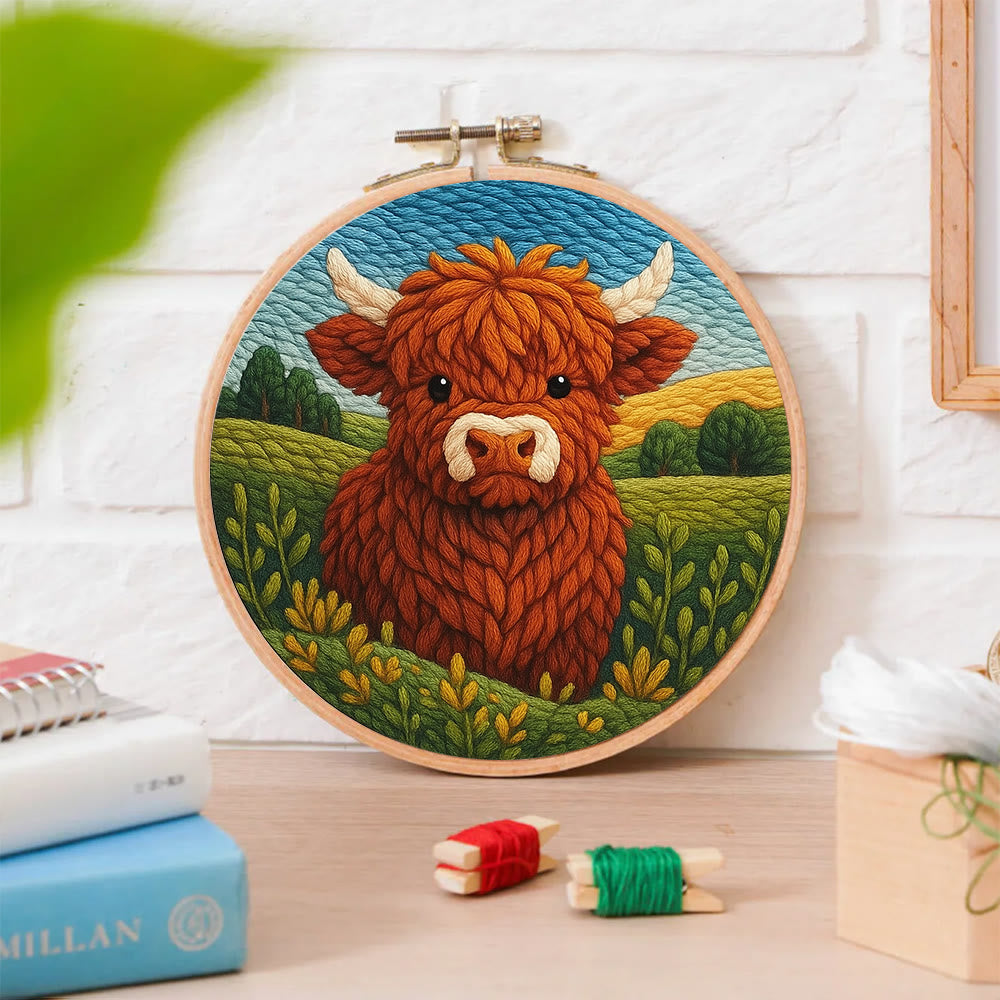 Highland Cow In Field Punch Needle Kit - Handmade Animal Craft | Nice Wall Hanging Decor - image 5