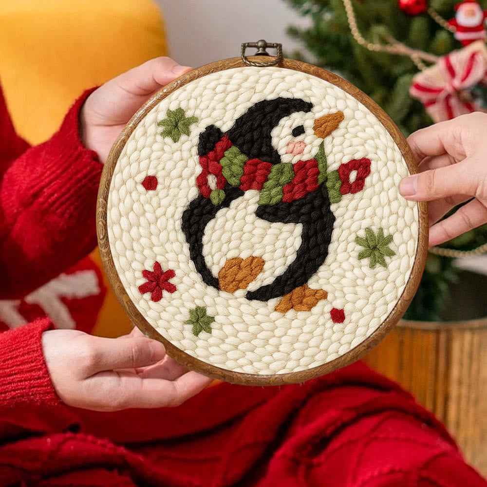 Cute Penguin Punch Needle Kit - Christmas Tree Hanging Craft | Nice Handmade Christmas Gifts For Child - image 5