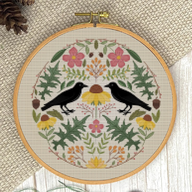  Cross Stitch Kit - Floral Ravens | Handmade Room Ornament | Diy  Needle Craft  - image 6
