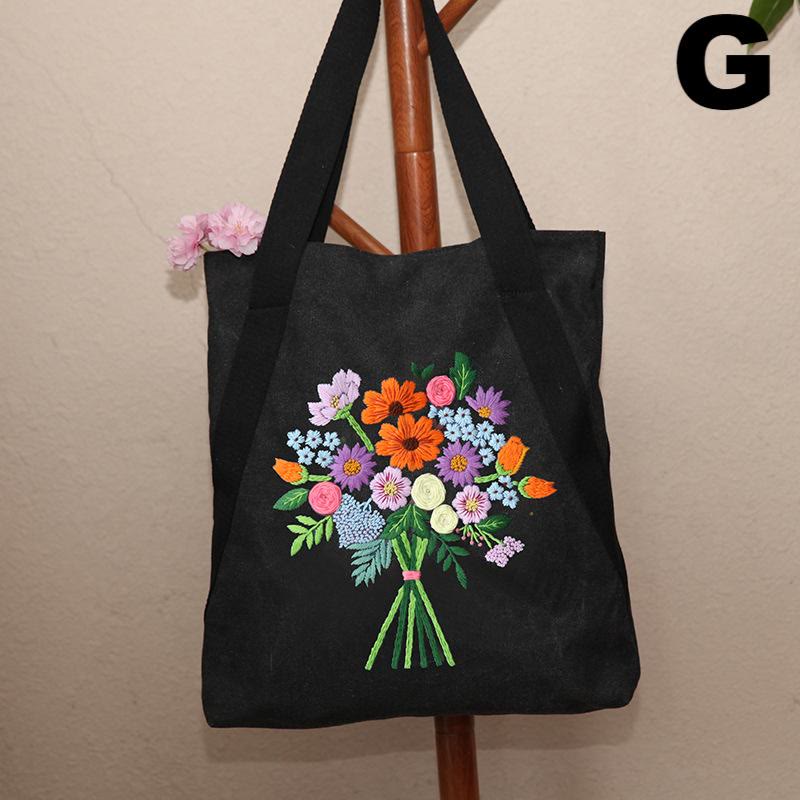 Embroidery Canvas Tote Bag Kits | Colourful Flowers Shoulder Bag | Diy Handmade Gift  - G - image 8
