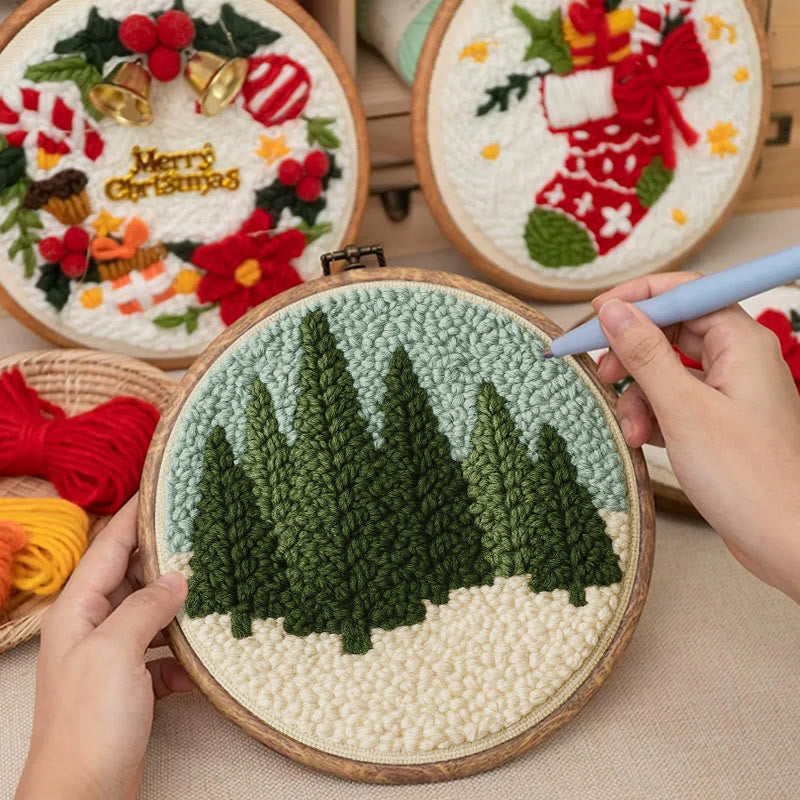 Snowy Forest Punch Needle Kit - Diy Punch Needle Coaster | Christmas Winter Handicraft | Perfect Housewarming Gift - image 6