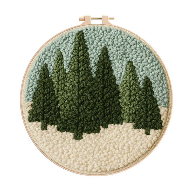 Snowy Forest Punch Needle Kit - Diy Punch Needle Coaster | Christmas Winter Handicraft | Perfect Housewarming Gift - 8 inch Hoop Kit - image 1