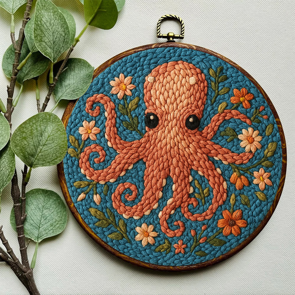 Floral Octopus Punch Needle Kit - Diy Punch Needle Coaster | Whimsical Handmade Artwork | Creative Gift For Friends - image 5
