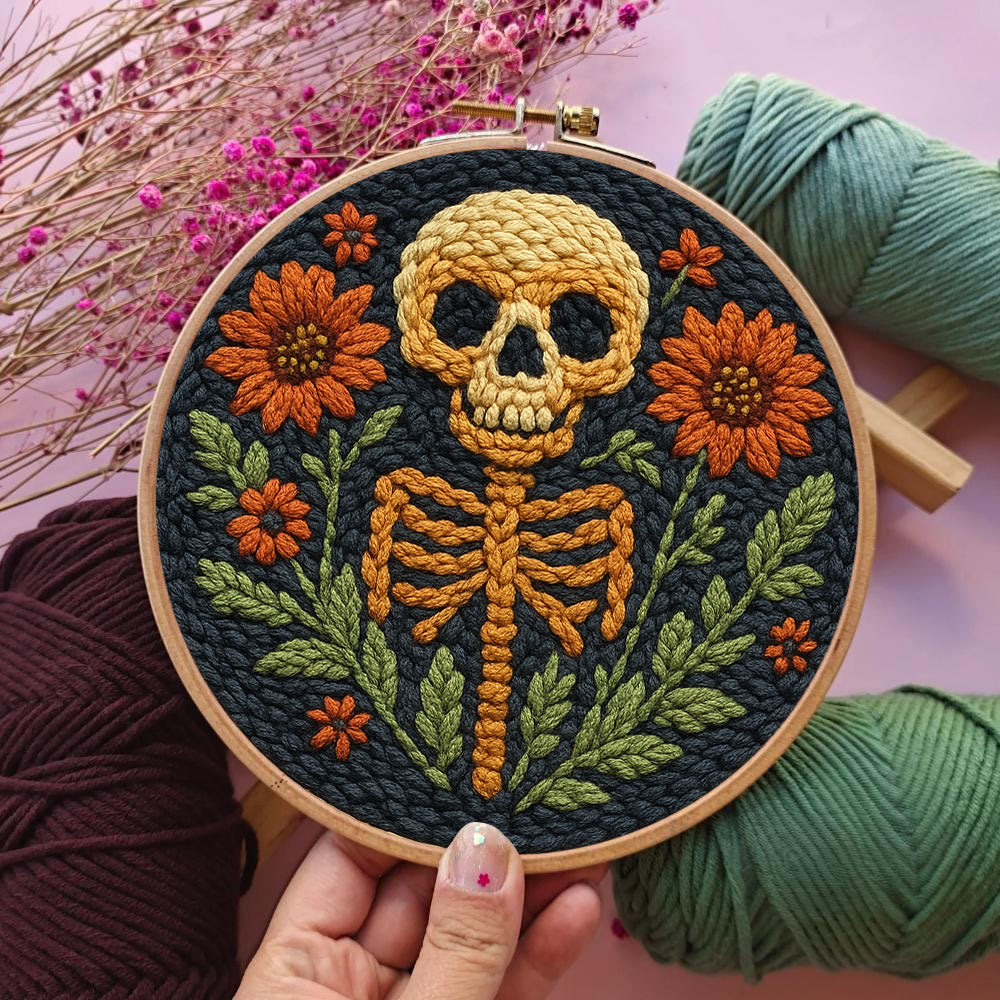  Floral Skull Punch Needle Kit - Diy Punch Needle Coaster | Spooky Halloween Art | Nice Wall Hanging  - image 3