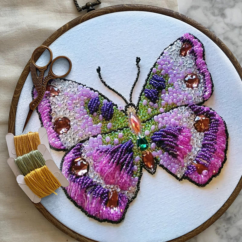 Rubbyoo Bead Embroidery Kit - Pink Butterfly | Diy Decorative Handcraft | Thoughtful Birthday Gift - image 1