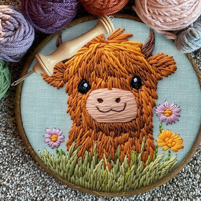 Floral Cow Punch Needle Kit - Adorable Animal Craft | Easy For Adults And Children - image 2