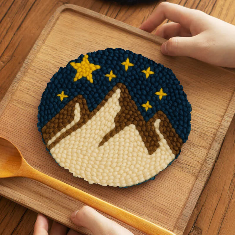 Desert Night Punch Needle Kit - Landscape needle artwork  | Beginner Friendly Craft - 5 inch Coaster Kit - image 8
