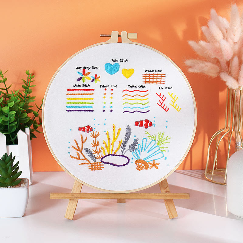 Rubbyoo Embroidery Stitch Book Kit - Basic Embroidery Stitches | Starter Learning Practice Set | Diy Needlepoint Crafts - Stitch book+ Seabed - image 8