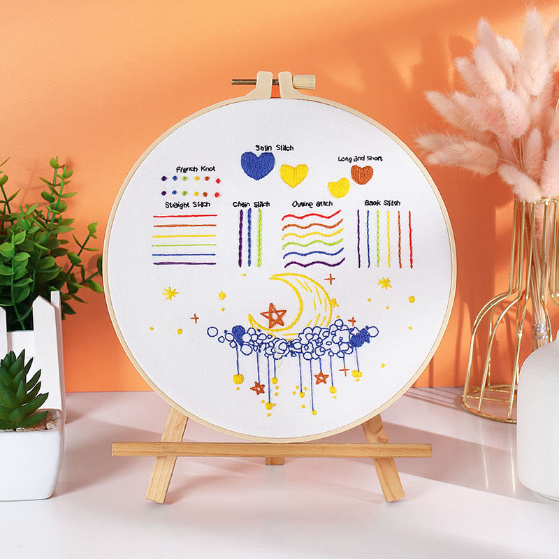 Rubbyoo Embroidery Stitch Book Kit - Basic Embroidery Stitches | Starter Learning Practice Set | Diy Needlepoint Crafts - Stitch book + Moon - image 10