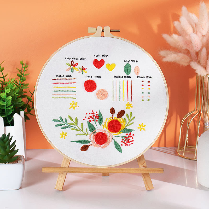 Rubbyoo Embroidery Stitch Book Kit - Basic Embroidery Stitches | Starter Learning Practice Set | Diy Needlepoint Crafts - Stitch book + Flowers - image 7