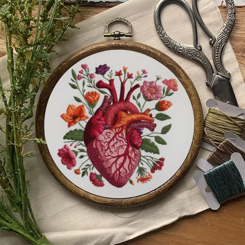 Rubbyoo Embroidery Kit - Anatomical Floral Heart | Handicraft For Wall Art | Unique Collection Gift - image 1