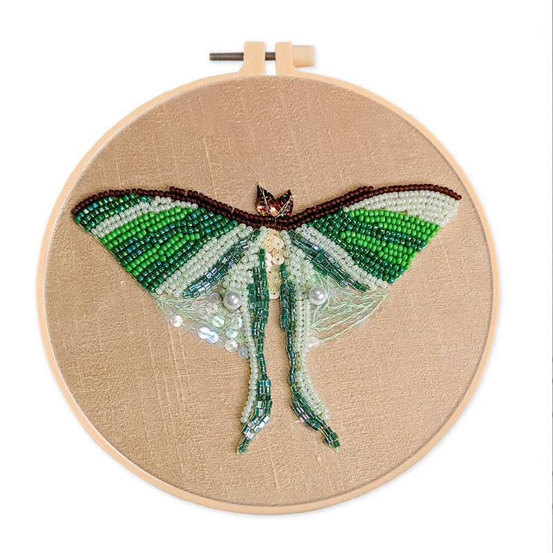 Rubbyoo Bead Embroidery Kit - Green Luna Moth | Exquisite Handmade Craft | Nice Home Decor - 15cm*15cm - image 0