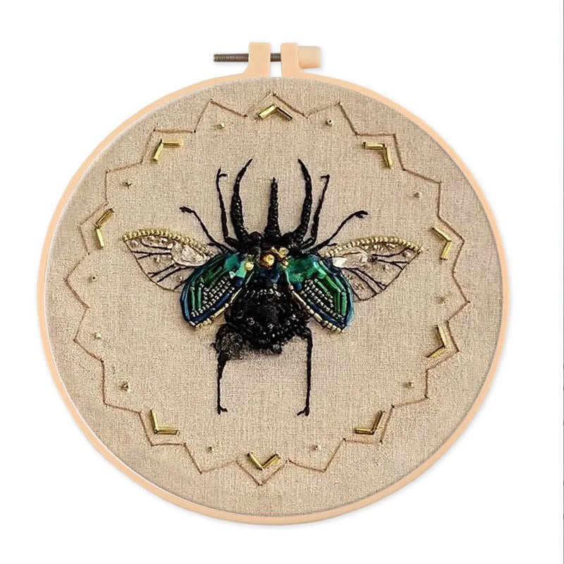 Rubbyoo Bead Embroidery Kit - Black Scarab | Handmade Craft For Adults | Easy Insect Needlepoint - 15cm*15cm - image 0
