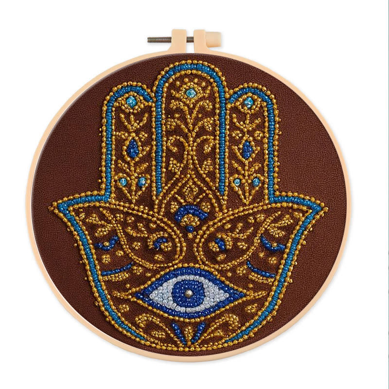 Rubbyoo Bead Embroidery Kit - Golden Hamsa | Diy Bead Artwork | Creative Gift For Crafters - 15cm*15cm - image 0