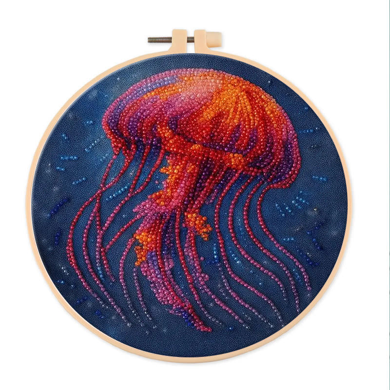 Rubbyoo Bead Embroidery Kit - Glowing Jellyfish | Creative Handmade Gifts | Handicraft For Beginners - 15cm*15cm - image 0