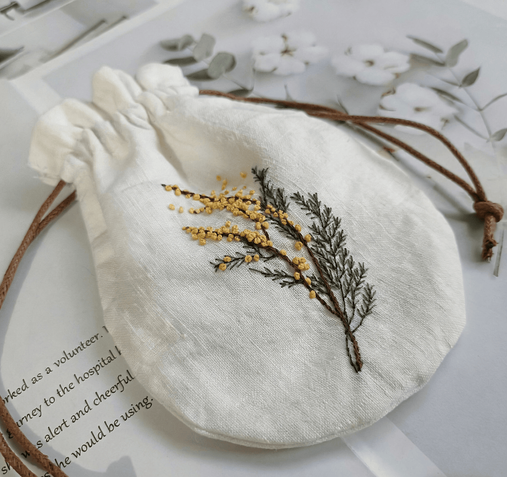 Handmade Drawstring Pouch Kit | Handmade Gift For Mother | Diy Craft For Beginner  - Wildflowers - image 1