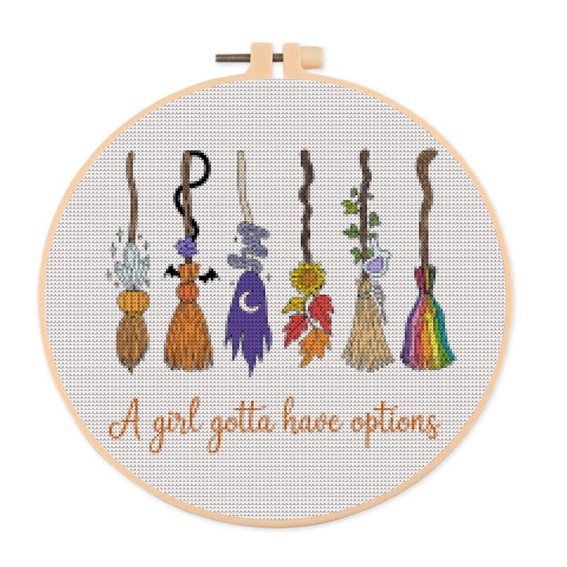 Cross Stitch Kit - Magic Broom | Halloween Decorative Craft | Diy Wall Collection  - 20×20cm - image 0
