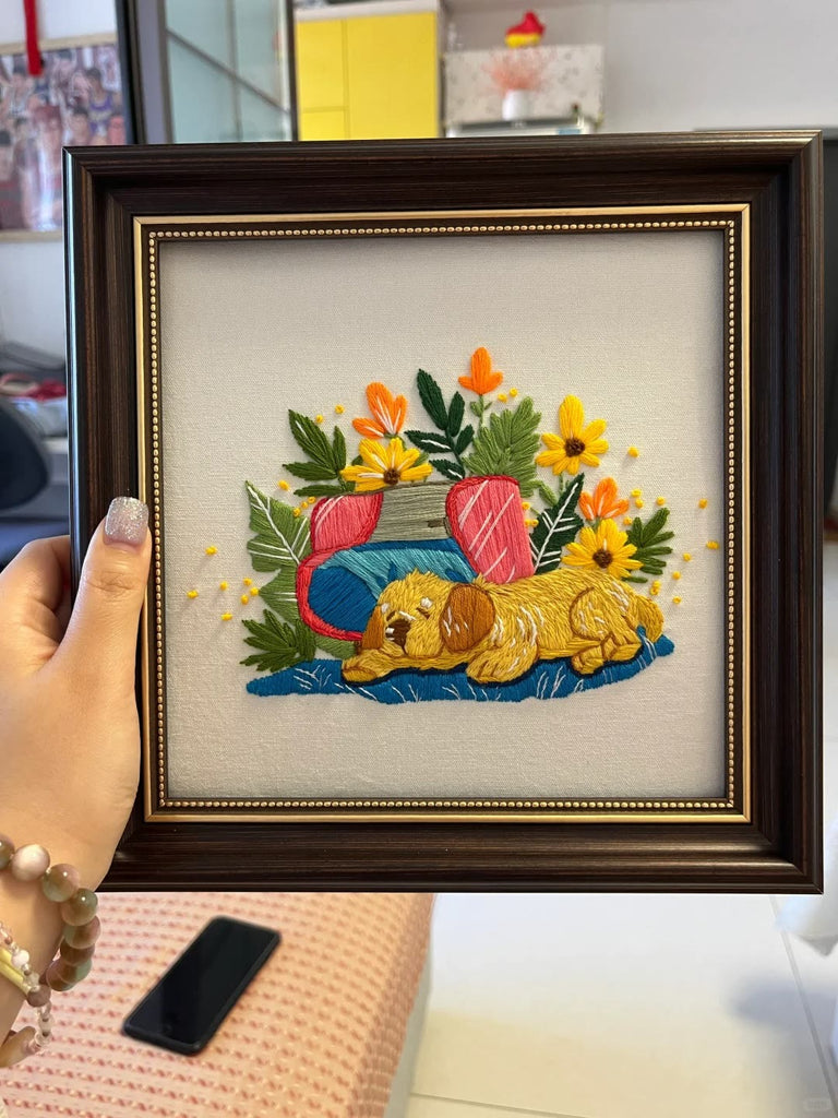 Rubbyoo Embroidery Kit - Scenery Series Needlecraft | Diy Home Decor | Unique Housewarming Gift - Sleeping Puppy - image 9