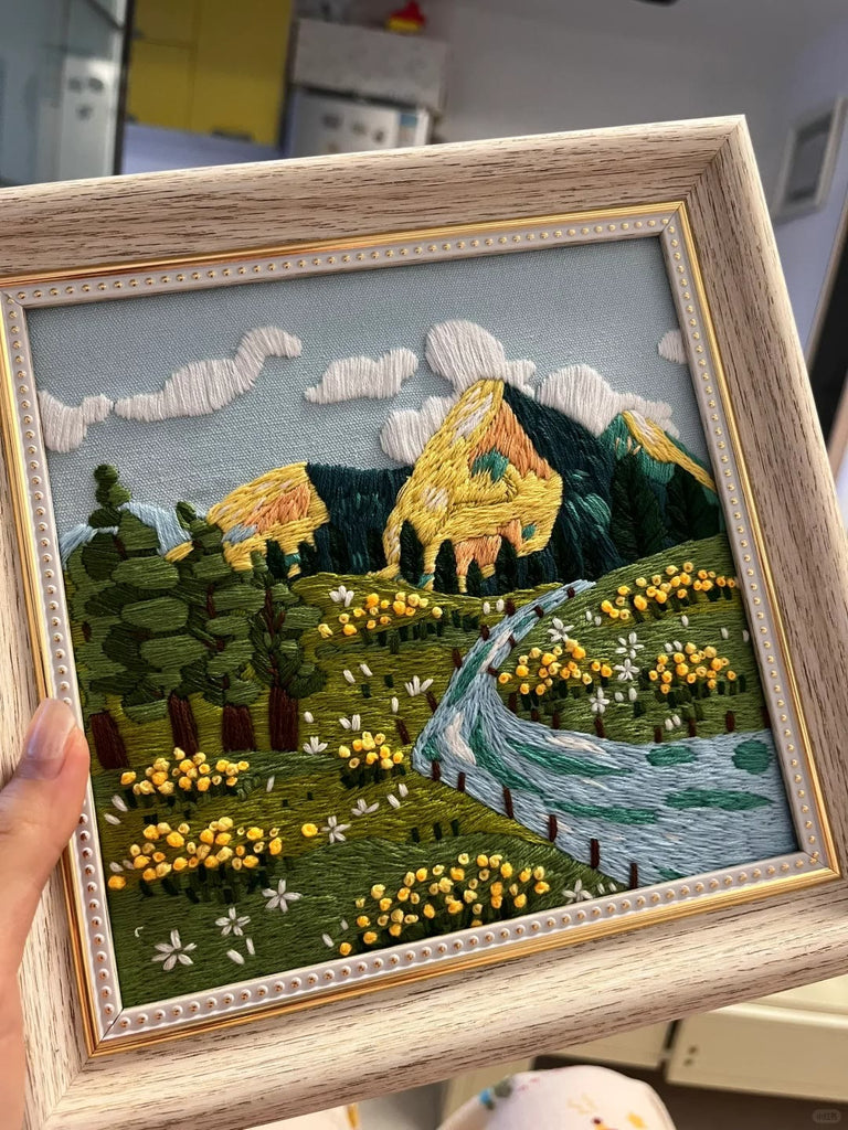 Rubbyoo Embroidery Kit - Scenery Series Needlecraft | Diy Home Decor | Unique Housewarming Gift - Yellow Mountain - image 3