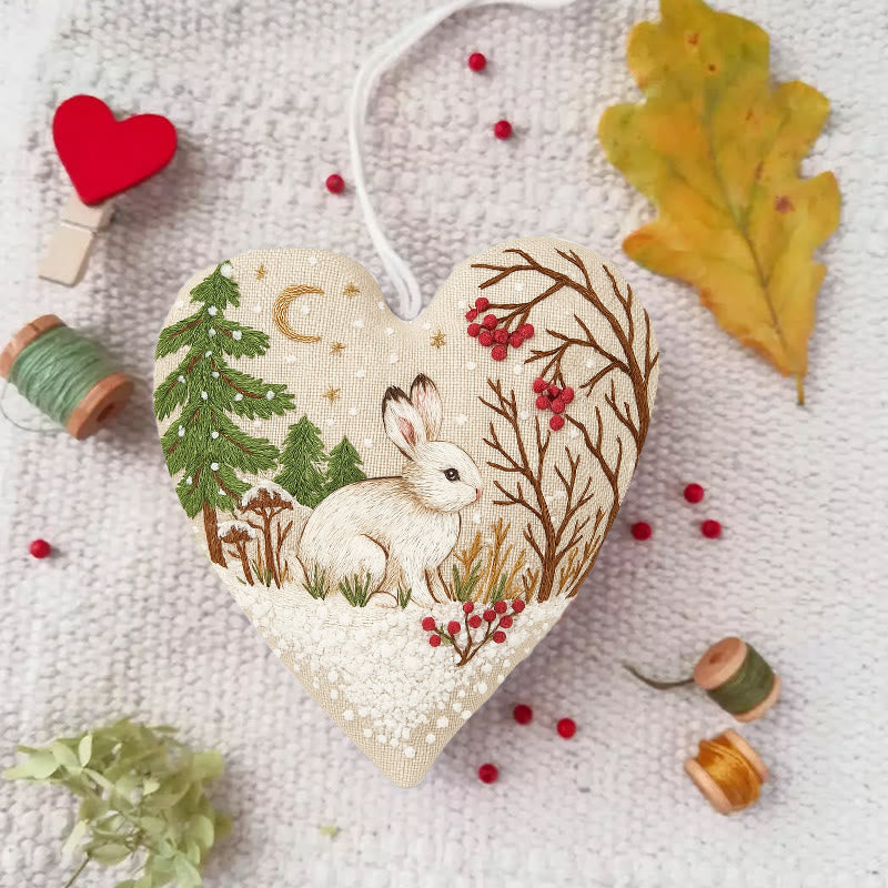 Rubbyoo Heart Embroidery Kit - White Rabbit | Adorable Animal Craft | Diy Christmas Hanging Art - image 1