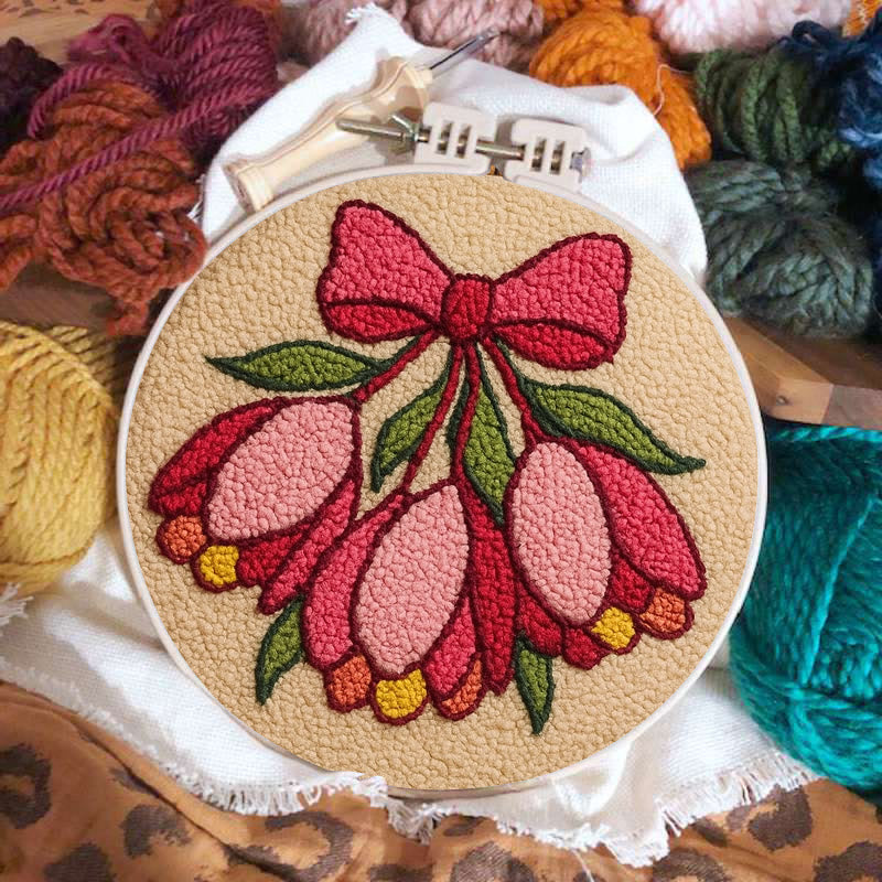 Floral Bow Punch Needle Kit - Personalized Needle Art | Nice Gift For Her  - 8 inch Hoop Kit - image 0