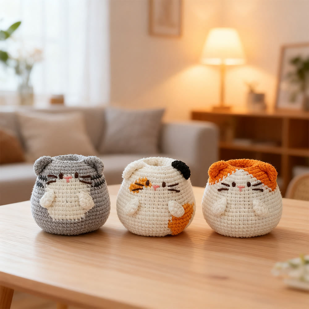 Diy Handmade Cats Pen Holder Crochet Kit -  Creative Pots Handicraft | Unique Decorative Gift Idea  - image 2