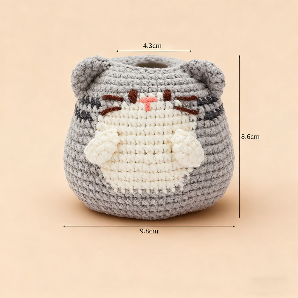 Diy Handmade Cats Pen Holder Crochet Kit -  Creative Pots Handicraft | Unique Decorative Gift Idea  - Gray cat - image 4