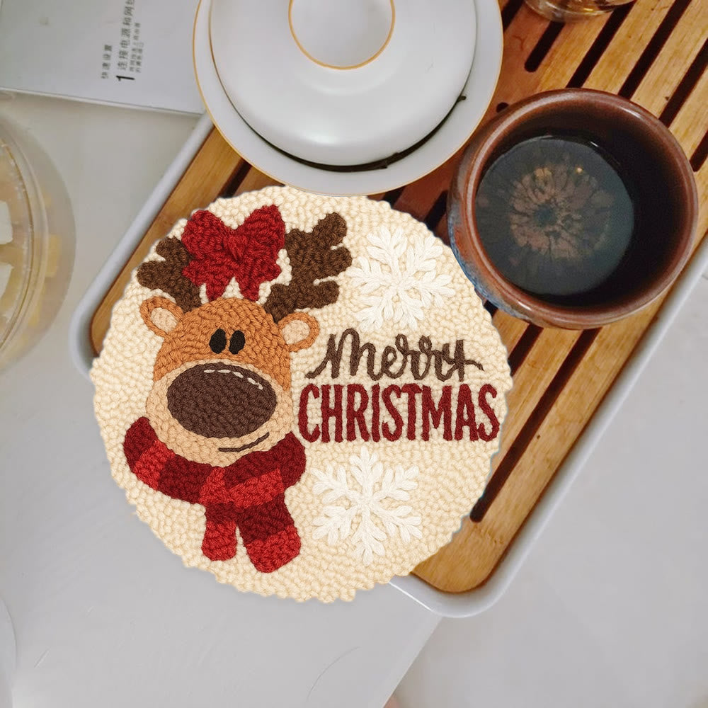 Adorable Reindeer Punch Needle Kit - Handmade Christmas Gift | Beginner Yarn Craft  - 5 inch Coaster Kit - image 11