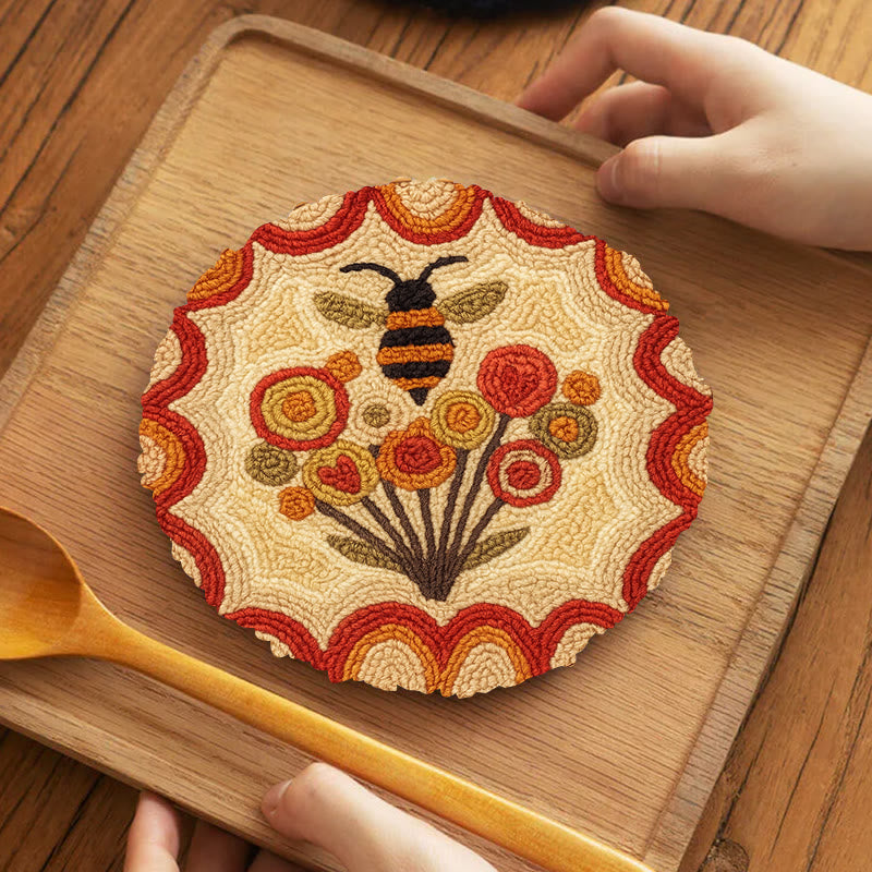  Little Bee Punch Needle Kit - Diy Needlework For Beginner | Unique Wall Hanging  - 5 inch Coaster Kit - image 10