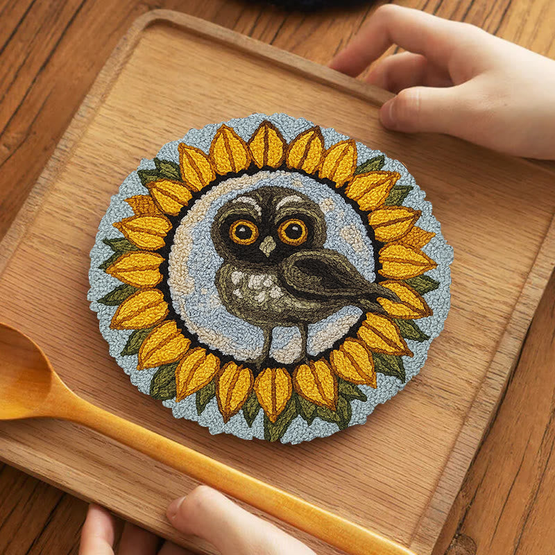  Sunflower Owl Punch Needle Kit - Floral Handmade Art | Creative Home Decor - 5 inch Coaster Kit - image 10