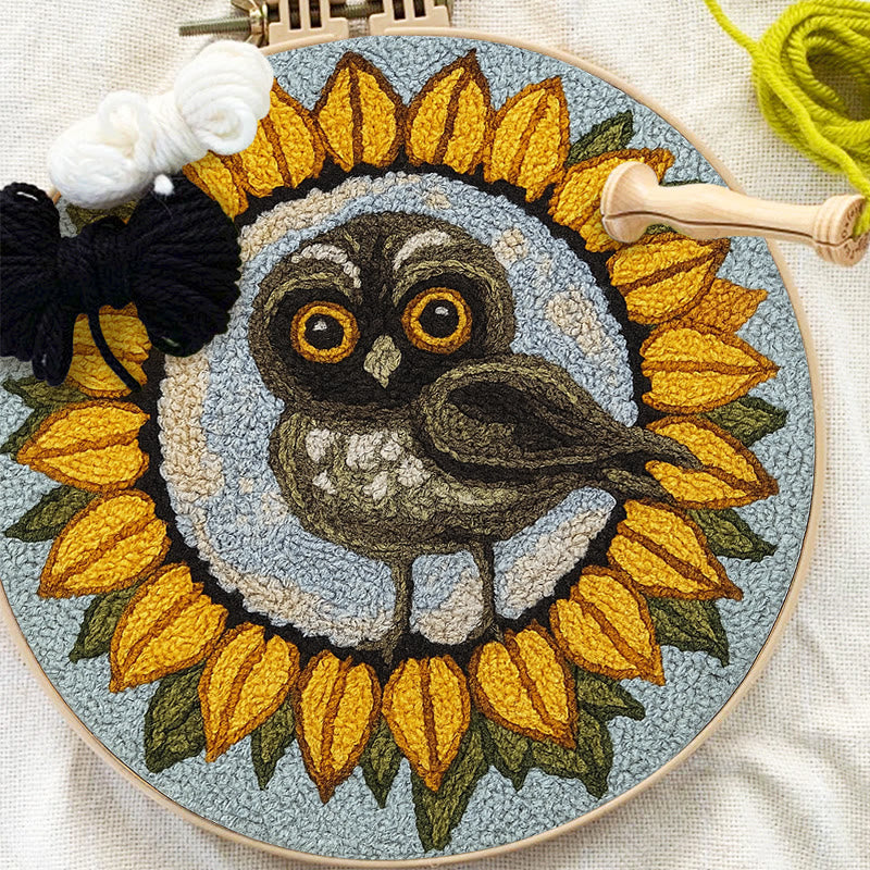  Sunflower Owl Punch Needle Kit - Floral Handmade Art | Creative Home Decor - image 1