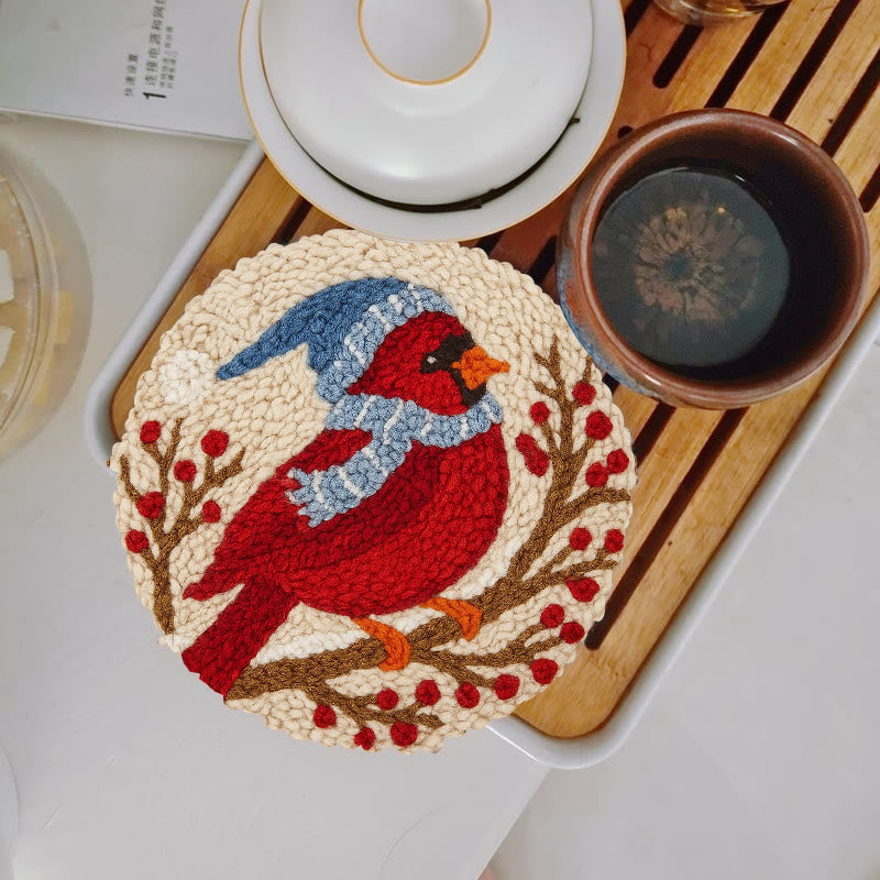 Winter Cardinal Bird Punch Needle Kit - Christmas Gift For Craft Lover | Holiday Home Decor  - 5 inch Coaster Kit - image 10