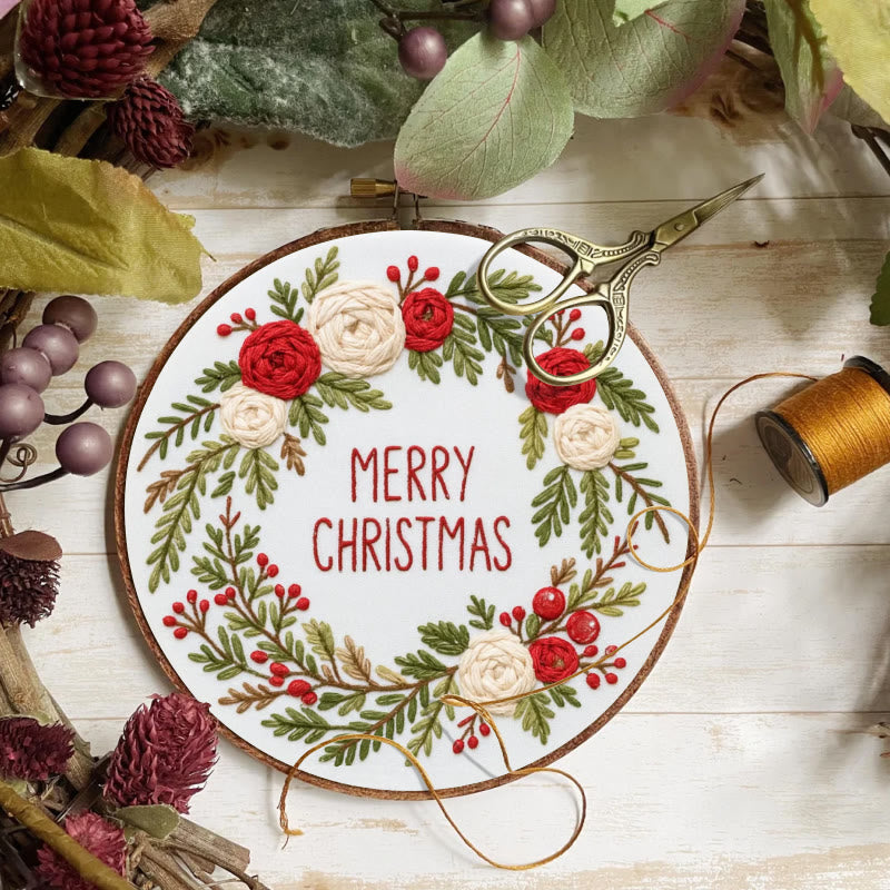 Rubbyoo Embroidery Kit - Christmas Wreath | Floral Christmas Craft | Diy Ornament Art - image 5
