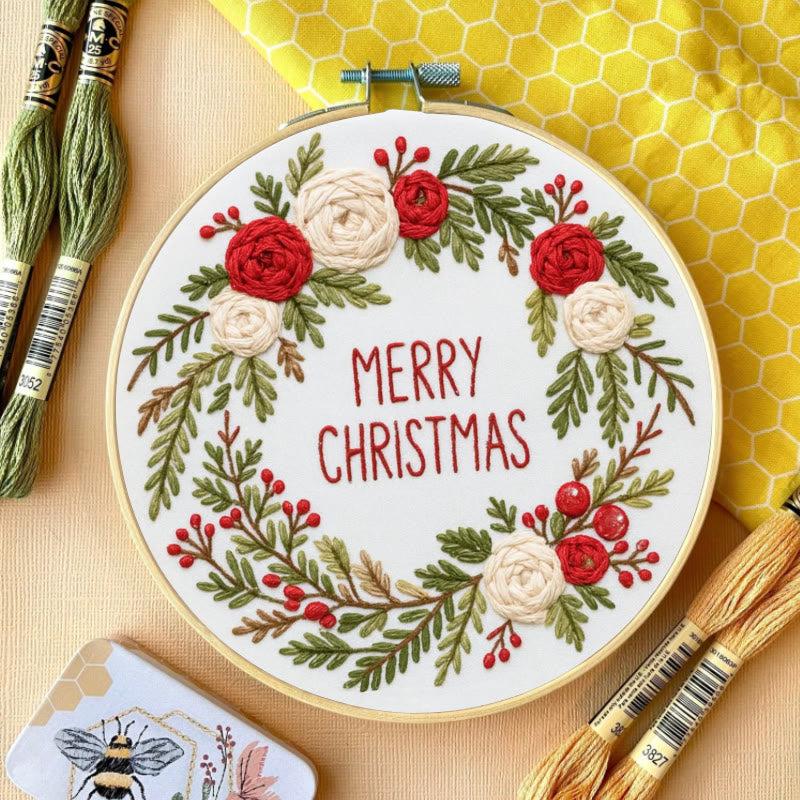 Rubbyoo Embroidery Kit - Christmas Wreath | Floral Christmas Craft | Diy Ornament Art - image 3