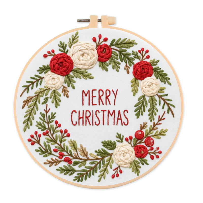 Rubbyoo Embroidery Kit - Christmas Wreath | Floral Christmas Craft | Diy Ornament Art - 20*20cm - image 0