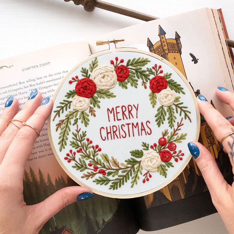 Rubbyoo Embroidery Kit - Christmas Wreath | Floral Christmas Craft | Diy Ornament Art - image 6