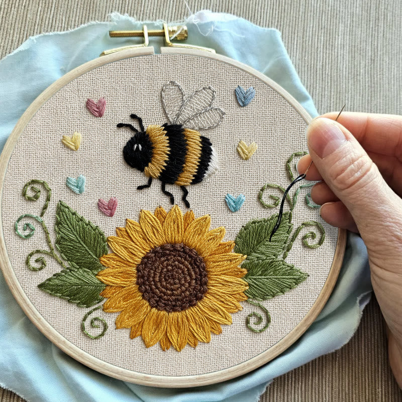 Rubbyoo Embroidery Kit - Sunflower Bee | Diy Floral Insect Art  | Perfect Handicraft For Beginner  - image 3
