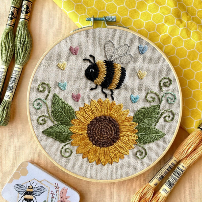 Rubbyoo Embroidery Kit - Sunflower Bee | Diy Floral Insect Art  | Perfect Handicraft For Beginner  - image 1