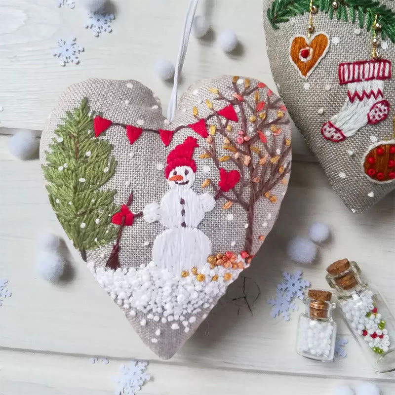 Rubbyoo Heart Embroidery Kit - Making Snowman | Unique Winter Craft | Christmas Hanging Decoration - image 3
