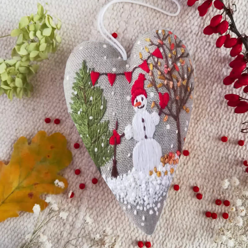 Rubbyoo Heart Embroidery Kit - Making Snowman | Unique Winter Craft | Christmas Hanging Decoration - image 4