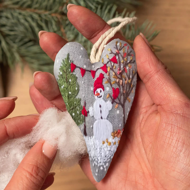 Rubbyoo Heart Embroidery Kit - Making Snowman | Unique Winter Craft | Christmas Hanging Decoration - image 5