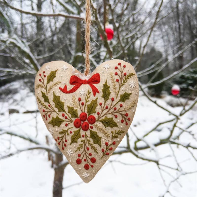 Rubbyoo Heart Embroidery Kit - Holly Leaves | Christmas Heart Hanging | Creative Home Ornament  - image 2